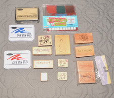 Stamping Craft Lot Wood Rubber Stamps Ink Pads Embossing Christmas Cheer Set