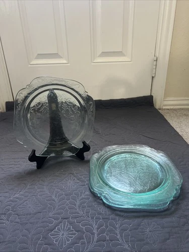 VTG Indiana Glass Federal Madrid Recollection Aquamarine 10" Dinner Plates 4pc
