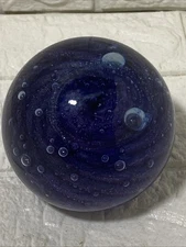 Vintage OBG Paper Weight Ornamental Blown Glass Purple Swirls Bubbles EUC 2 1/2”
