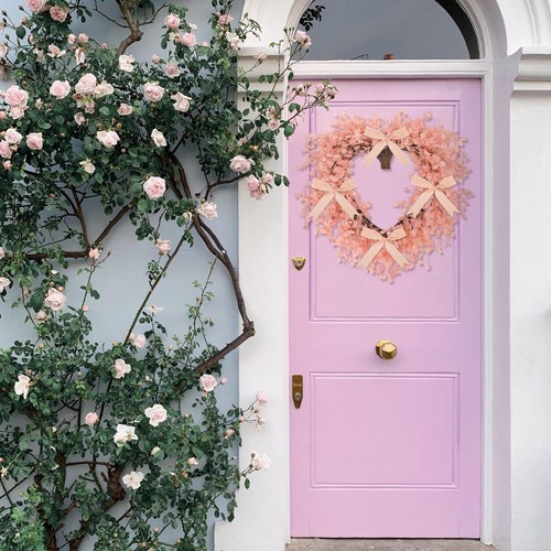Valentines Day Heart Wreath 22 Inch Pink Artificial Floral Ribbon Door Hanging - Picture 6 of 7