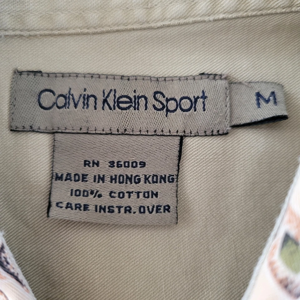 Винтажная рубашка Calvin Klein с длинным рукавом на пуговицах с бриллиантовым узором авокадо средний размер б/у в отличном состоянии - Изображение 2 из 4