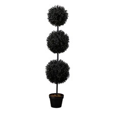 4' UV Resistant Artificial Halloween Black Triple Ball Boxwood Topiary