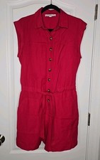 LOFT Linen Blend Tie Waist Romper Pink Fuscia Size SMALL S