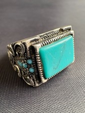 Vintage 925 Sterling Silver Turquoise Ring Handcrafted Ring Size 10 US