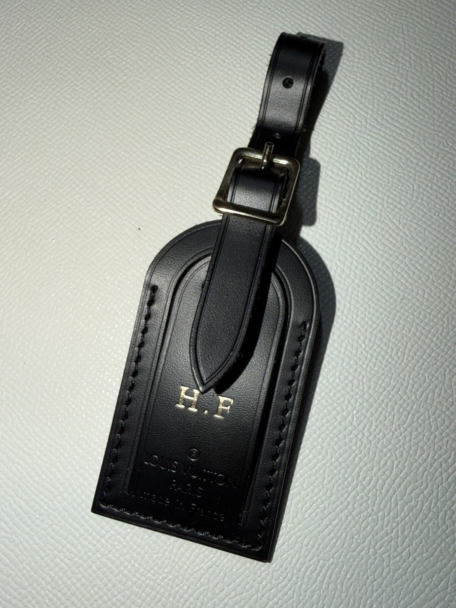 Louis Vuitton Black Leather Name Tag w/ H F Initials Small