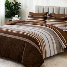 Brown Comforter Queen Size 7 Pieces, Boho Striped Bed in a Bag Set, Soft Micr...