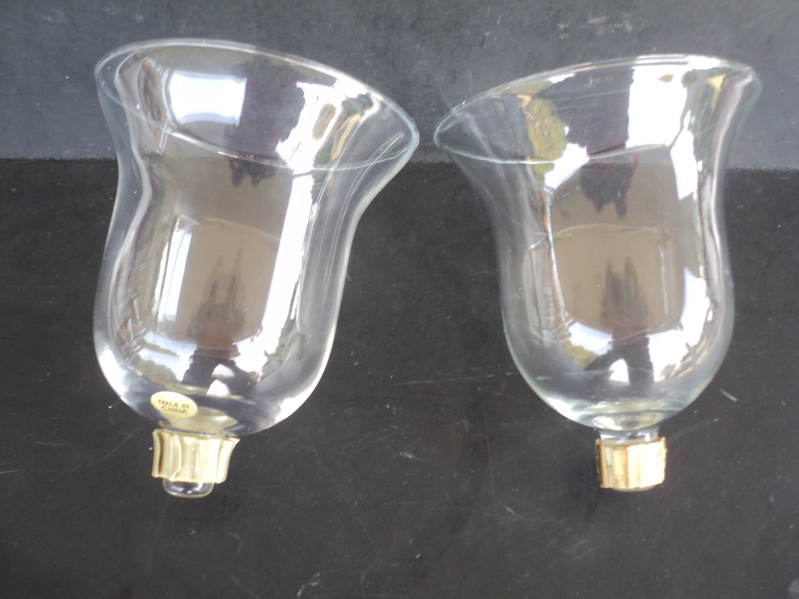 Homco Set of 2 Votive Cups Clear Glass Bell Shaped Peg Candle Holders Vintage