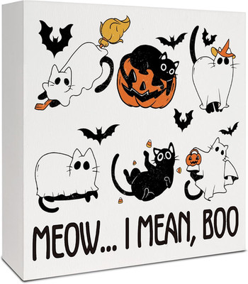 Halloween Black Cat Fall Wooden Box Sign, Cat Lover Gifts, Spooky Halloween Pump