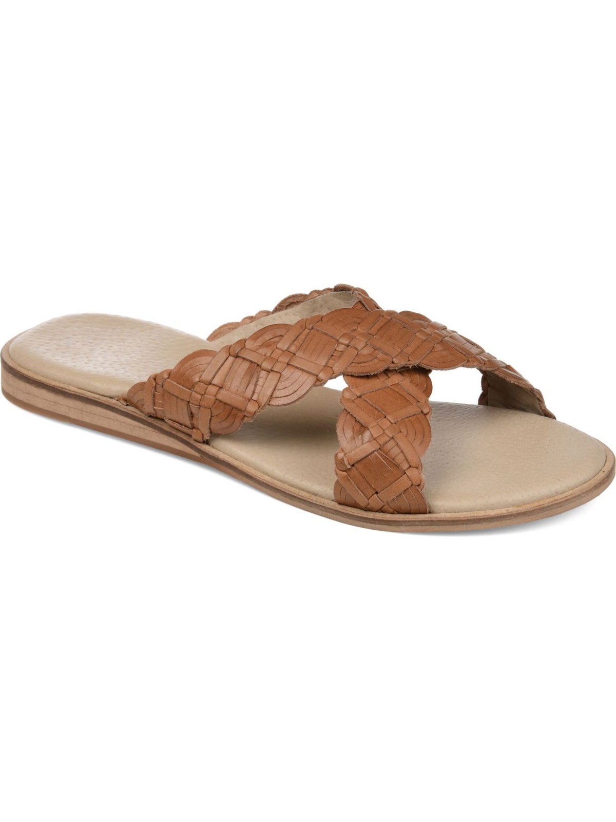 JOURNEE SIGNATURE Womens Brown Bryson Leather Slide Sandals Open Toe Size 7