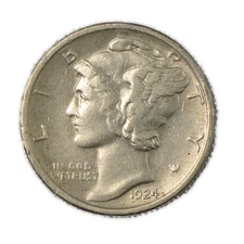 1924-D Mercury Silver Dime Denver Almost Uncirculated AU+