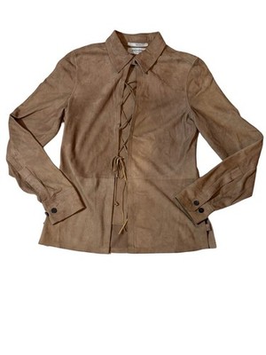 Yves Saint Laurent Rive Gauche Brown Suede Corset Lace Up Blouse Jacket Italy