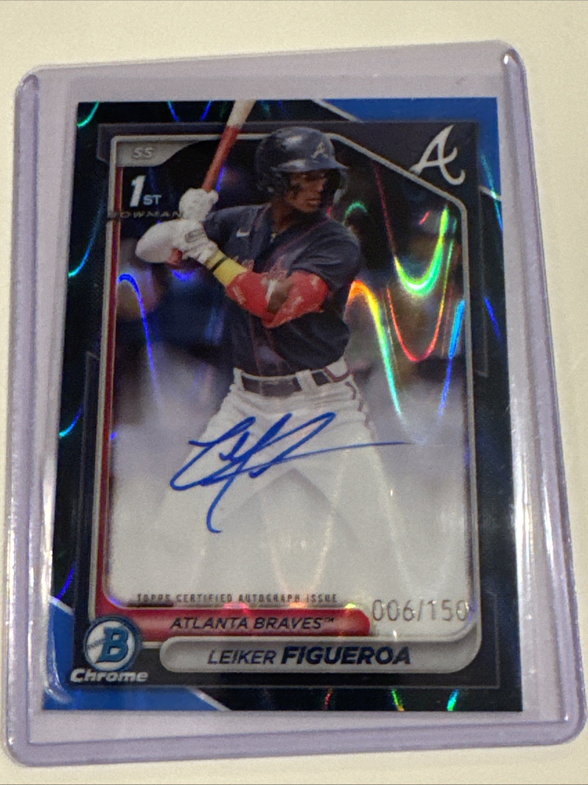 2024 Bowman Chrome Leiker Figueroa 1st Prospect Blue Raywave Auto /150 #CPA-LF
