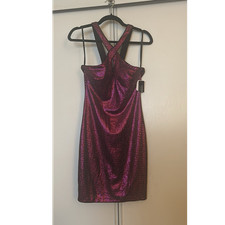 GUESS Sequin Sleeveless Bodycon Dress Pink Black Short Party Cocktail Size 4