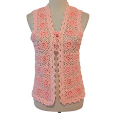 Vintage Handmade Womens Sz S/M Pink Crochet Knit Granny Square Cottagecore Vest