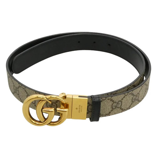 Gucci 659417Gg Emblem Reversible Leather Belt Grey Black 30