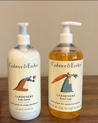 LOT OF 2 16.9 FL OZ CRABTREE &EVELYN GARDENERS BODY LOTION AND HAND SOAP