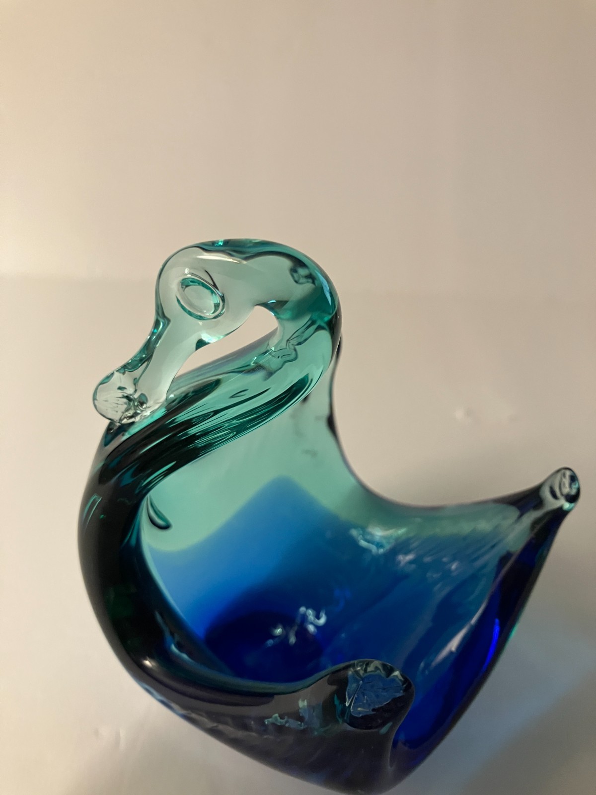 Vintage Murano Style Blown Art Glass Swan Sommerso Green Cobalt Blue