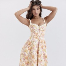 House Of CB Sabrina Corset Women's Floral Print Sleeveless Dress Size Large