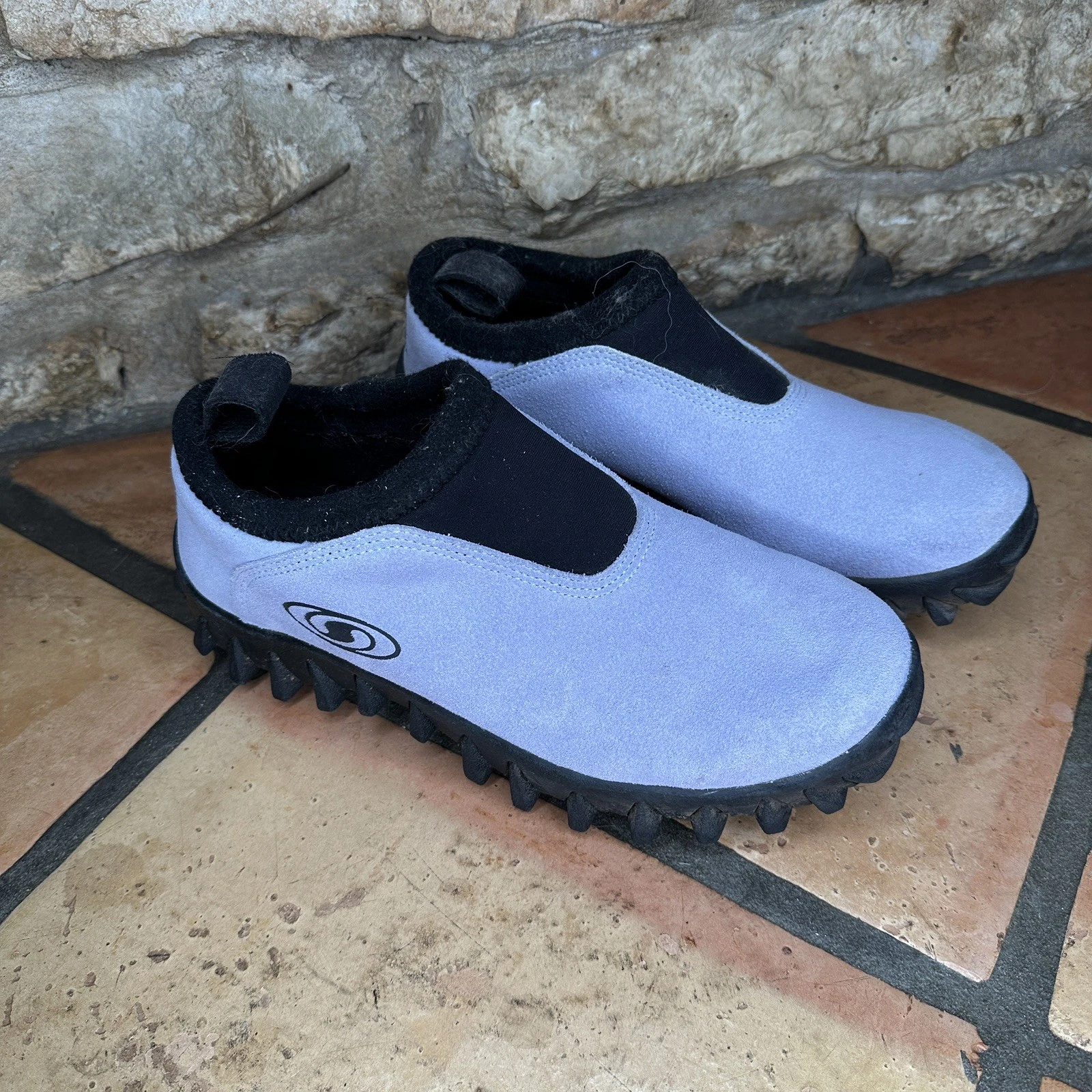 Vtg SALOMON Contagrip CX Snow Clog Blue Suede Slip On Shoes Thinsulate Sz 8 W