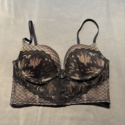 Adore Me 32D Padded Push Up Underwire Bra Black Lace Adjustable Straps