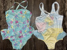 Vintage Toddler Girls Swimsuits Lot 2 Floral Ruffle Summer Fruit 3T One-Pieces