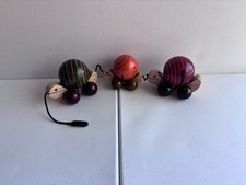 Handmade Wooden Pull Toy Snail Turtle with Rotating Ball Shell Maya Organic