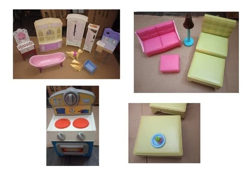 Lot Of Vintage Doll House Furniture Barbie Fisher Price 17 pieces