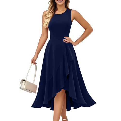 Women's Cocktail Party Formal Wedding Guest Ruffles Dresses, Prom Evening Dress - Picture 23 of 60