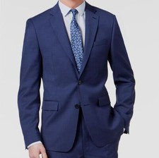  450 Calvin Klein Mens Blue Skinny-Fit Wool Blazer Coat Suit Jacket Size 40S