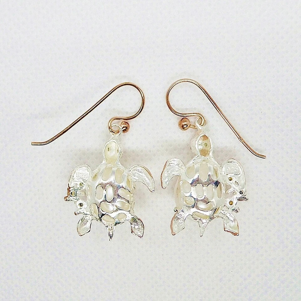 Barock Perlen Saphir Peridot Ohrhänger TURTLE 925 Silber 585 Bicolor vergoldet - Bild 2 von 4