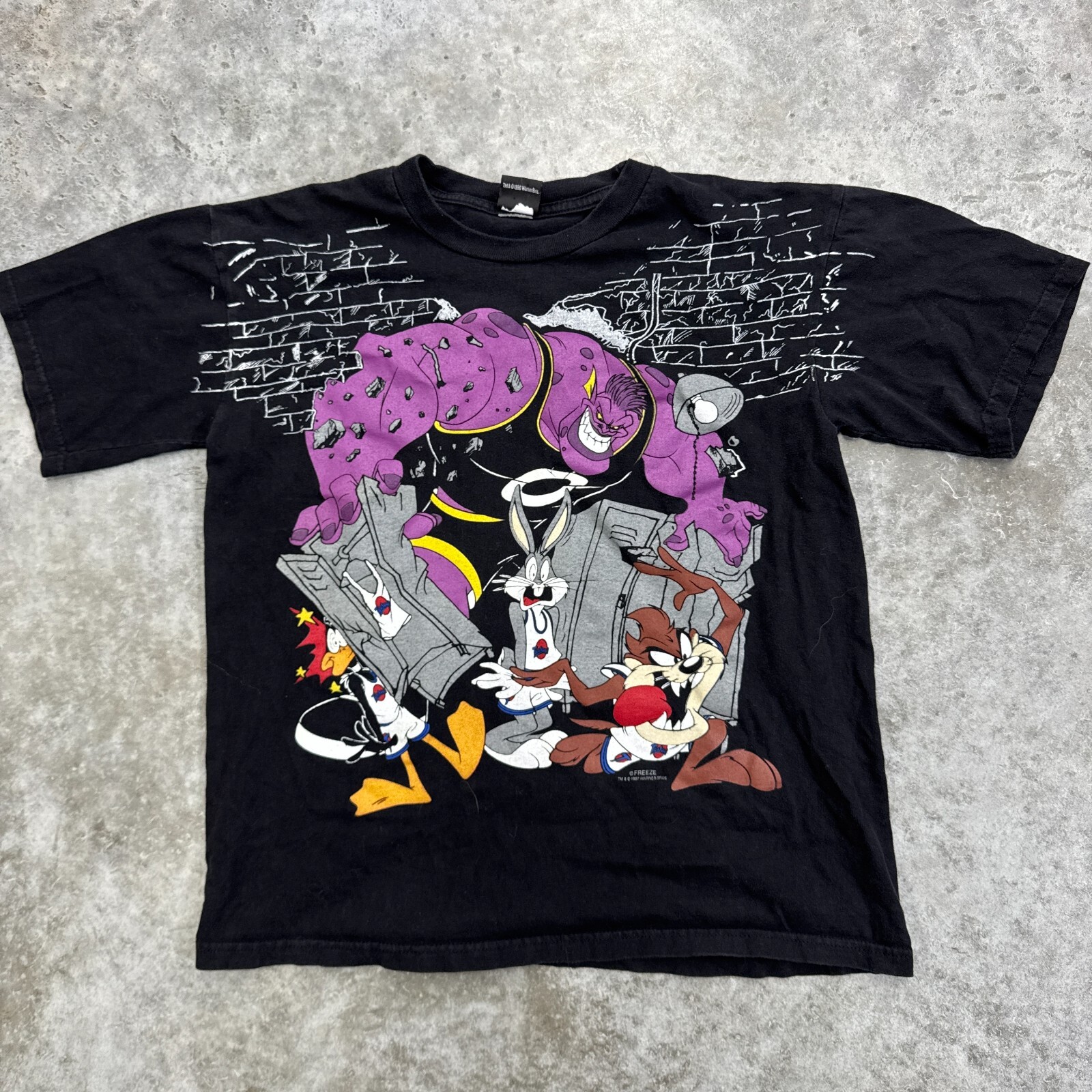 Vintage 90s Space Jam Monstars T-Shirt Mens Large Black Boxy Jordan Bugs Bunny