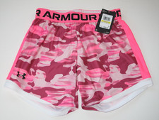 UA Under Armour Girl's Youth M YM Shorts Short Pants Pink Camo Print Logo