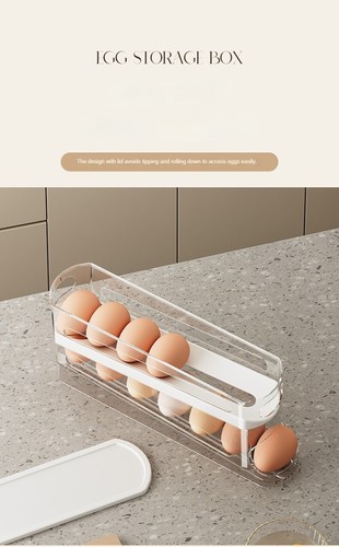 Caja de almacenamiento de huevos refrigerador de doble capa, soporte automático para huevos - Imagen 8 de 20