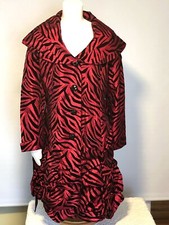 Super Cute Jerry T Zebra Print Velvet Flocked Satin Belted Dress Coat Women's Xl