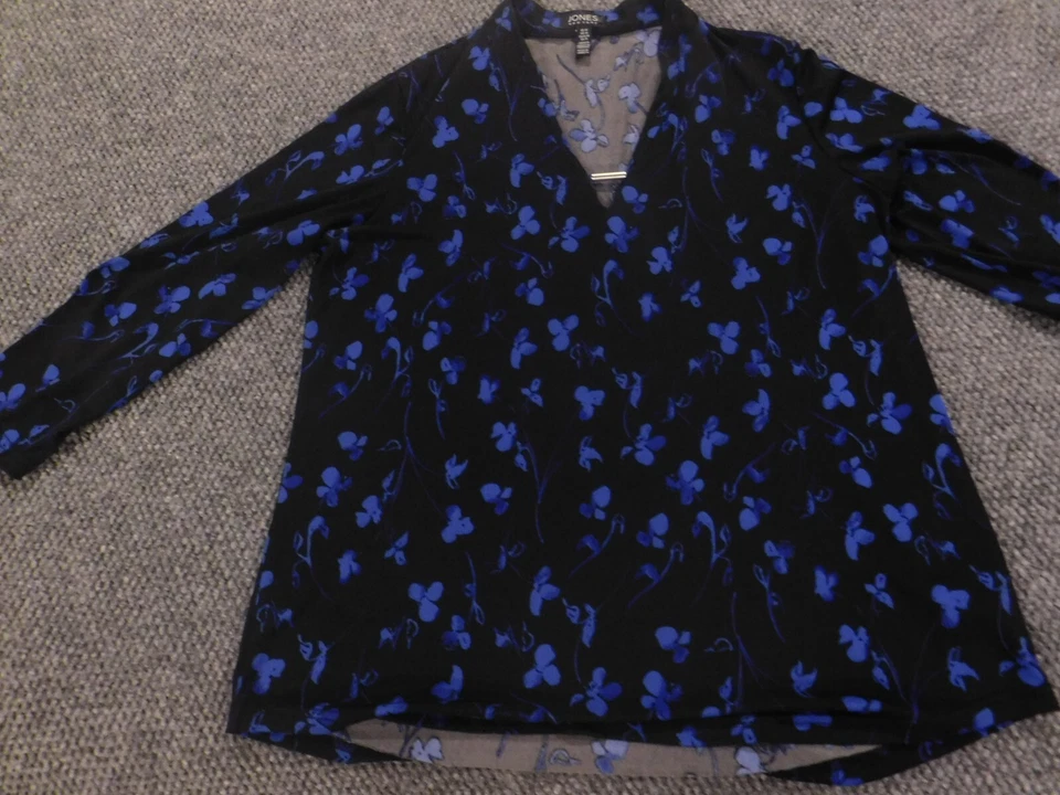 Jones New York Top Mediano Negro Floral Geométrico Mujer Jersey Top Elástico Foto 3 de 4