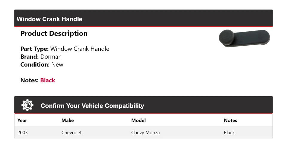 Manivela de ventana para Chevrolet Chevy Monza Dorman 2003 Foto 2 de 4