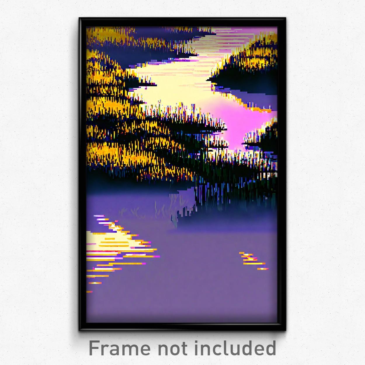 8 Bit Mellow Wetland Pixel Art Poster - Psychedelic Gaming Print