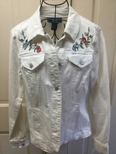 Denim Jacket Embroidered M Charter Club Nwt $84.50 White Off White Stretch