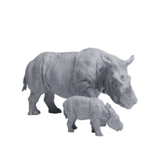 Sumatran Rhino (Female & Calf) realistic diorama model by Animal Den Miniatures