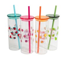 SUMMER FRUIT GLASS CUP FOR COCTAIL SMOOTHIE JUICE  WITH STRAW NEW IN GIFT BOX