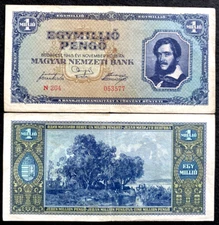 Hungary 1,000,000 Pengo P122 Circulated Fine Banknote World Paper Money