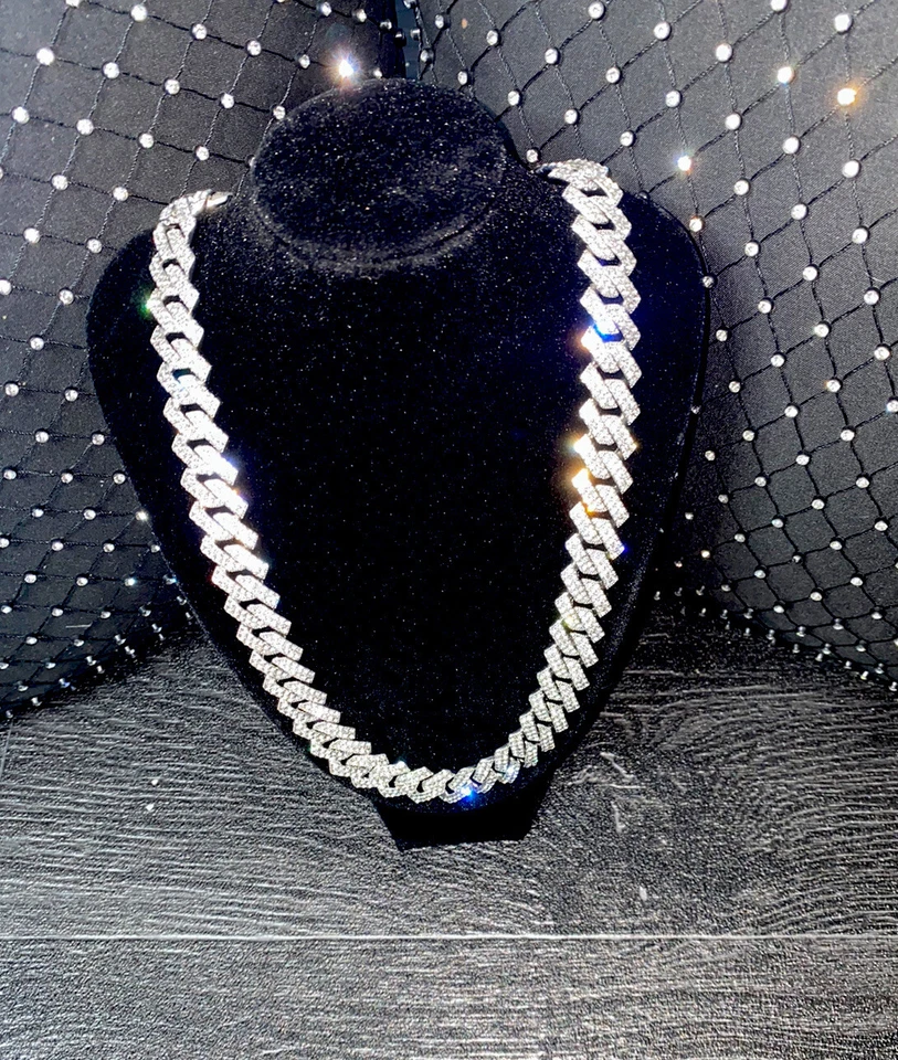 Mens Silver Iced Out Cuban Curb Link Cuban Chain Bracelet Bling 20 Inches UK - Image 2 of 4