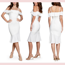 NWD $188 Dress the Population [ Medium ] Faye Ruffle Dress in White #S604