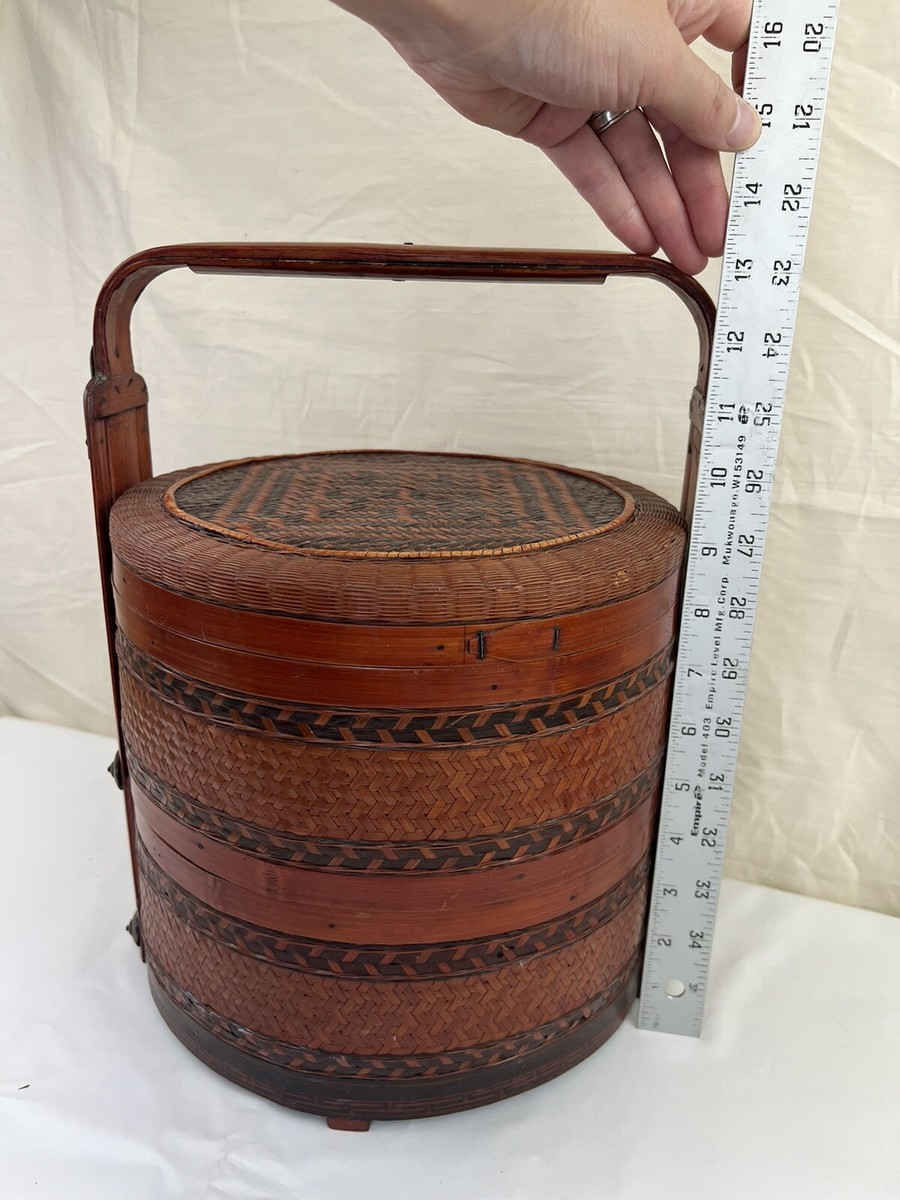 Antique Chinese Traditional 2-Tier Stacking Round Wedding Basket 