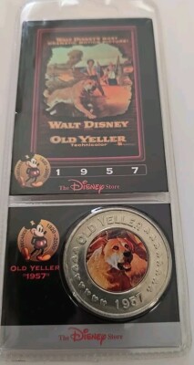 Disney Decades Metal Coin #12 1957 Old Yeller Dog NIP
