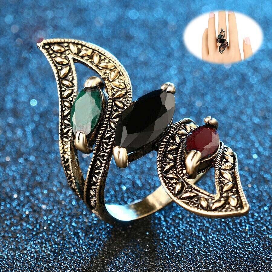 Black Wedding Ring Set for Women & Men with Ruby & Topaz – Sizes 7-10-image