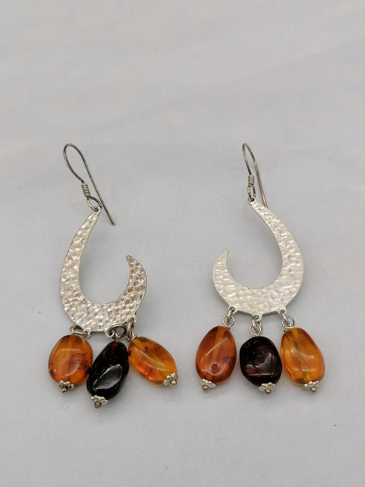 orecchini donna ambra vera argento bianco 925 pendenti multicolore - Immagine 4 di 4