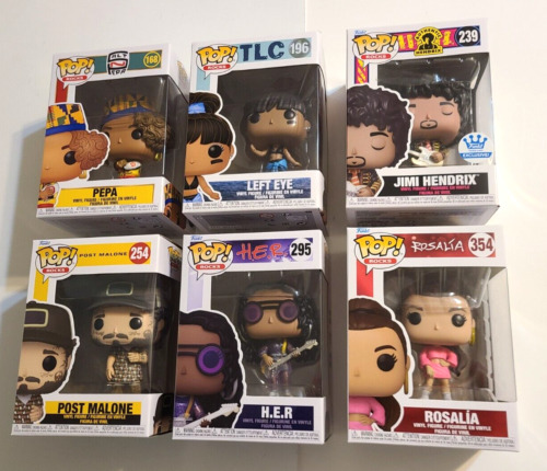 Funko Pop Rocks Lot of (6) w/ Jimi Hendrix/Post Malone/Pepa/H.E.R. + more