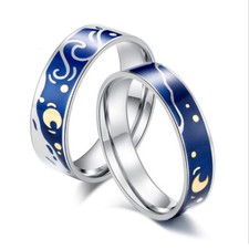 Men's Women's Stainless Steel Van Gogh's Sky Ring Romantic Promise Wedding Band