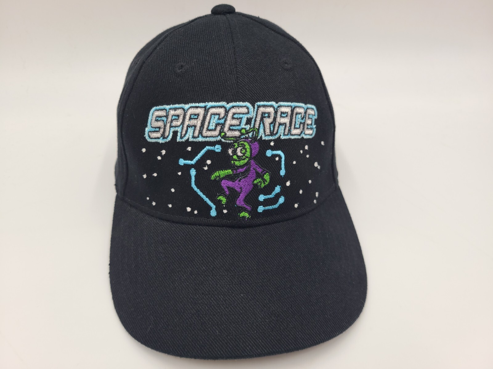 Vintage Space Race Alien Melonwear Adjustable Baseball Cap for Men & Women in Black